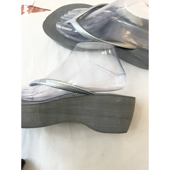 Havaianas High Platform Flip Flops Womens 9 39 40 Wedge Sandals Beach Gray - Picture 6 of 8